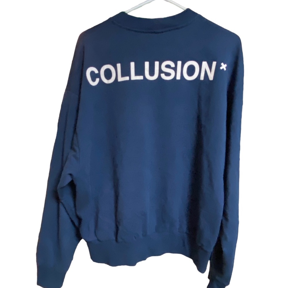 COLLUSION Brand Blue & White Spell Out Rear Crew Neck Sweatshirt Men’s S